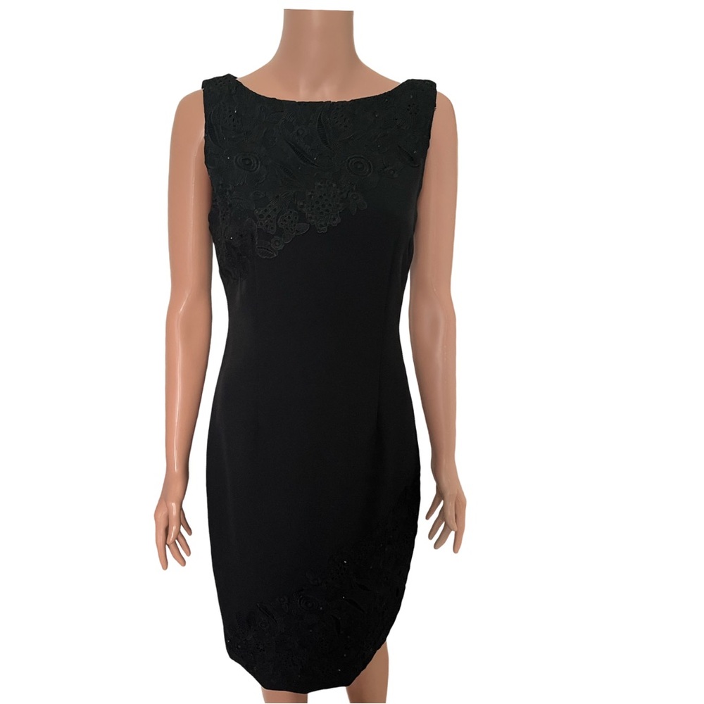TAHARI dressy black dress with lace and jewel embellishments.
